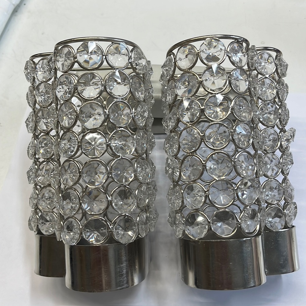 Crystal heart candle holder 2 pieces set with polished chrome and plated iron